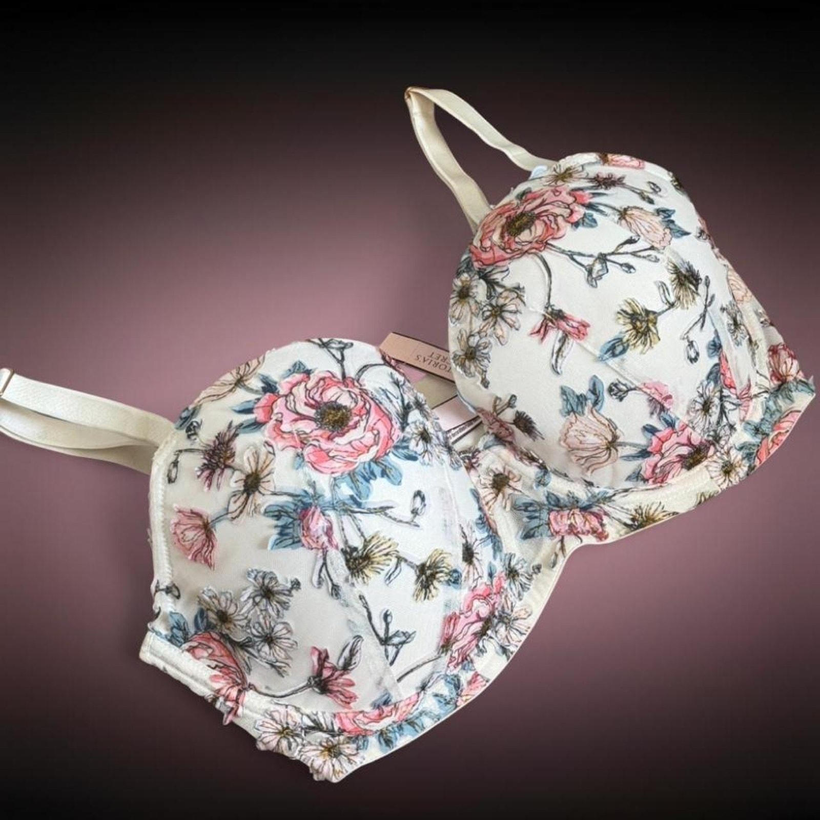 Victoria's Secret Dream Angels Lined Demi Nwt White Floral 34ddd Bra